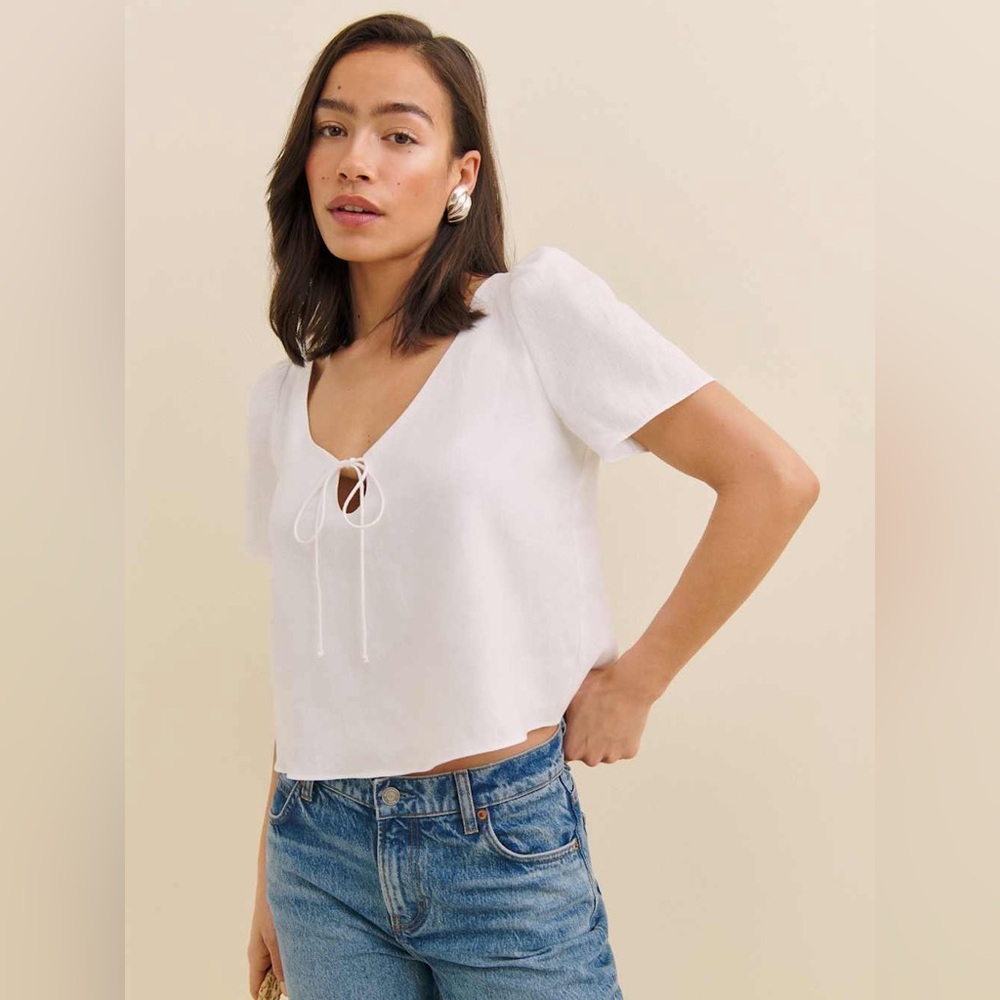 Reformation Mayla Linen Top White